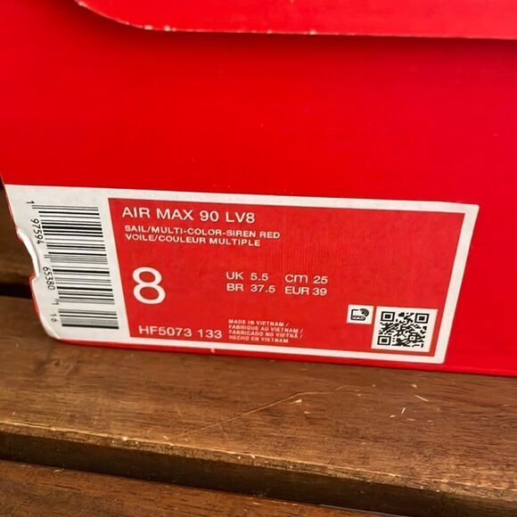 Nike Air Max 90 LV8 Sail/Multi-Color Siren Red Women Size 8(HF5073-133) - Picture 13 of 13